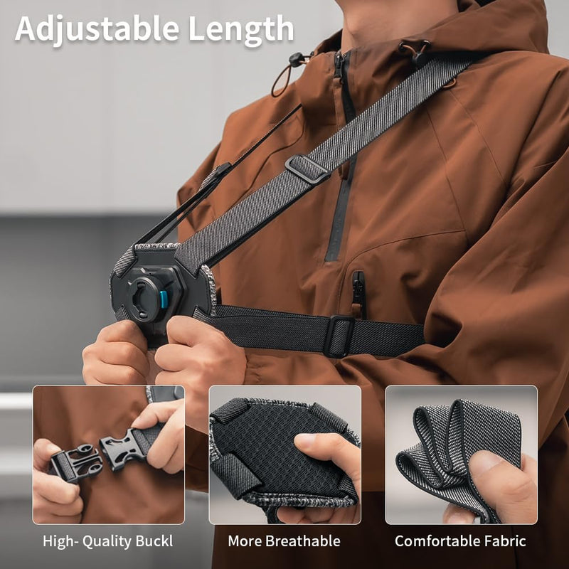 Adjustable Phone Chest Mount Harness Strap Moblie Phone Holder Mount for Recording Bike/Kayak/Fishing/Skateboard POV/VLOG Compatible with iPhone 17/16/15/14/13 Pro Max, Samsung and More