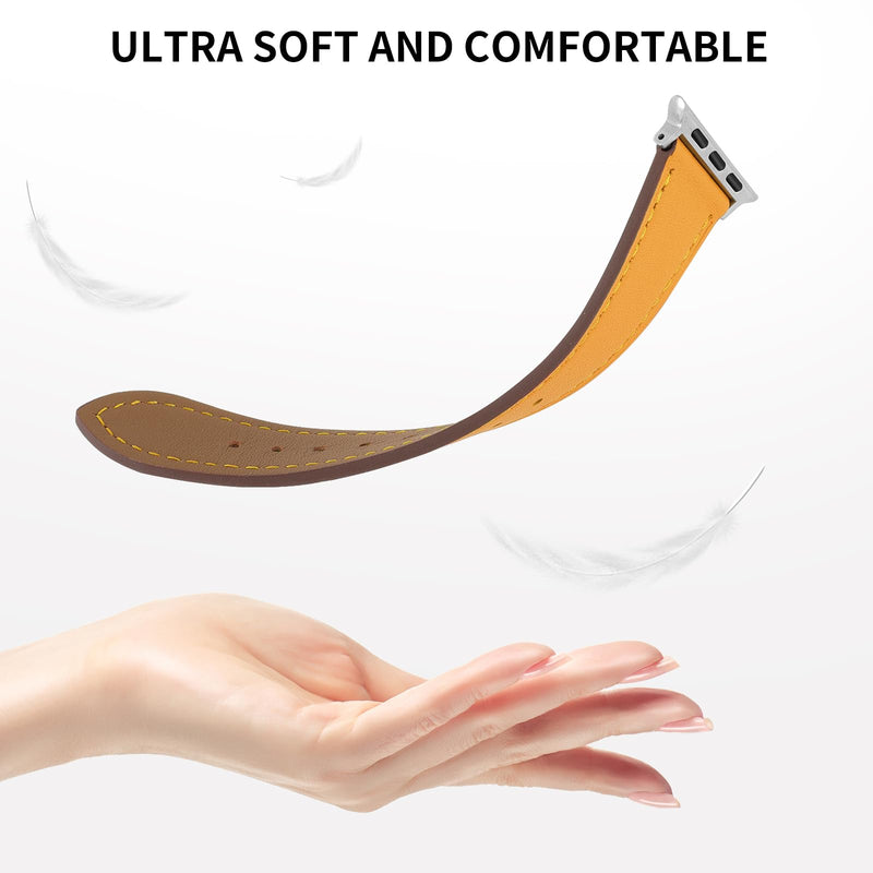 Italy Genuine Leather Watch Bands Women Men Compatible with Apple Watch 38/41/40/42/44/45/46/49mm, Iwatch Straps Smartwatch Replacement Band for Ultra 2/1 SE Serie 10 9 8 7 6 5 4 3 2 1(Pack of 2)