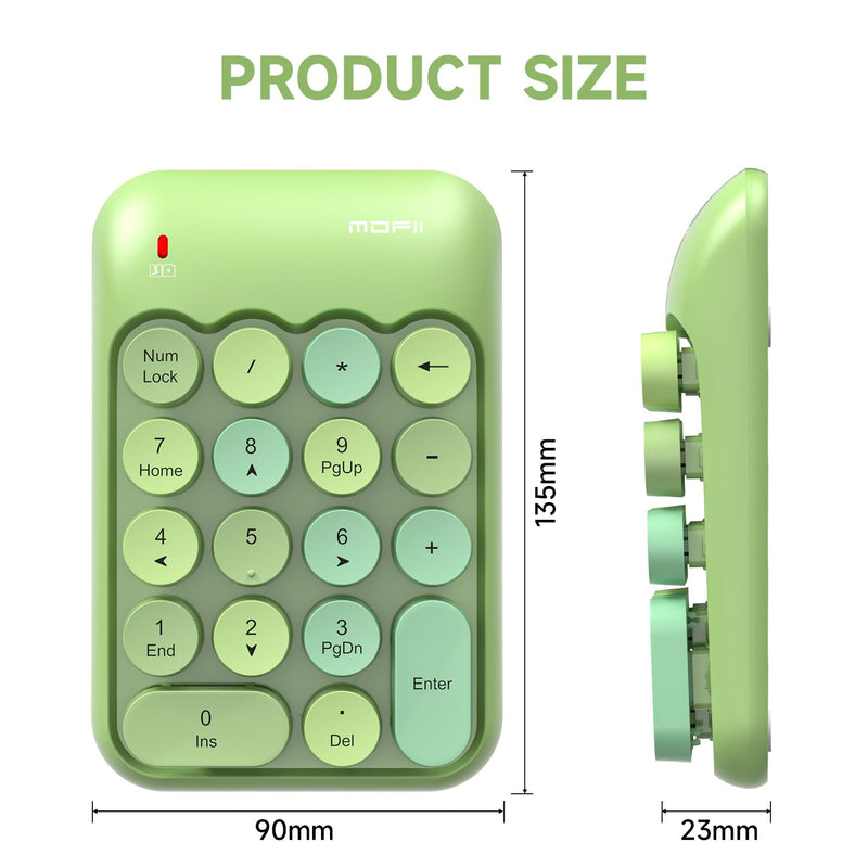 [AUSTRALIA] - MOFII Wireless Number Pads - Green Numeric Keypad 18 Keys USB 2.4G Round Keycap Colorful Extensions Keypads, Financial Accounting Portable Numpad 10 Key for Laptop/PC/Notebook/Surface Pro 