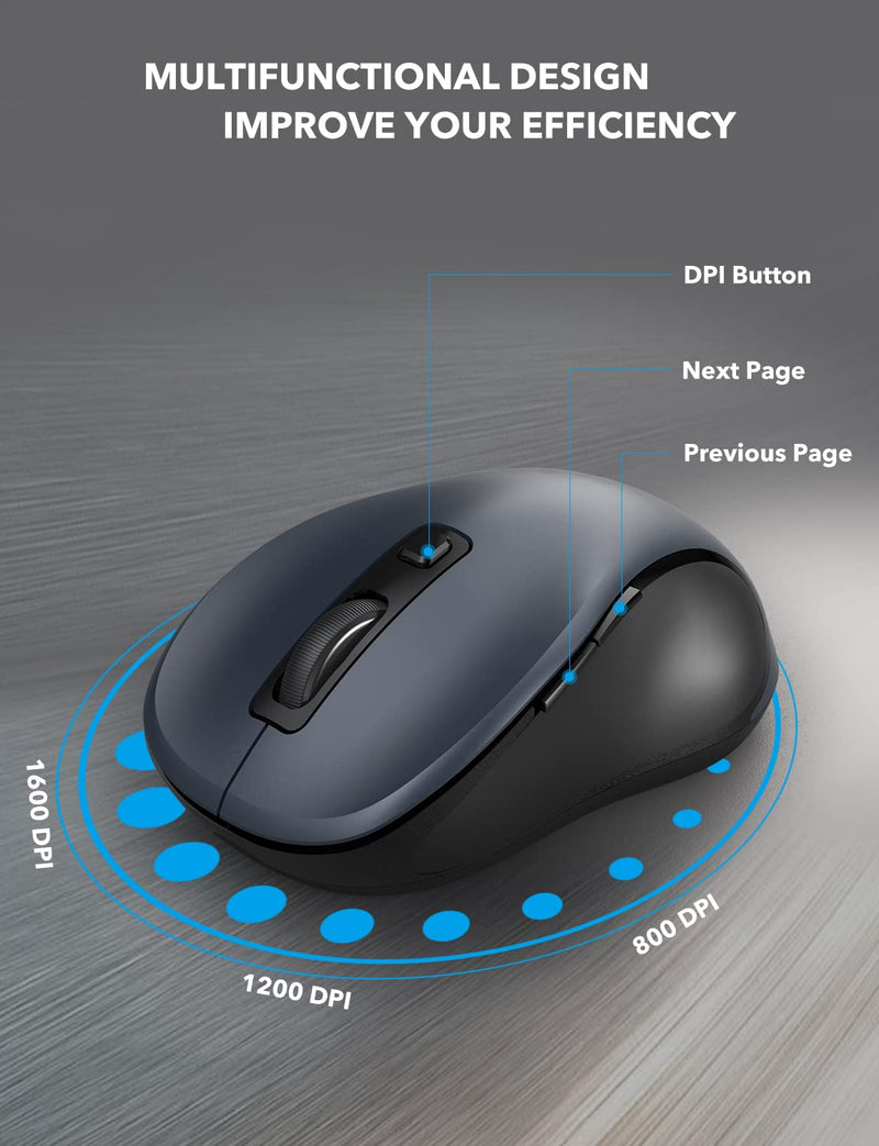 Wireless Mouse for Laptop, Trueque 2.4G Ergonomic Computer Mouse with 3 Adjustable DPI Levels, Page Up & Down Buttons, USB Mouse for Chromebook, PC, Desktop, Notebook, MacBook (Grey) Grey