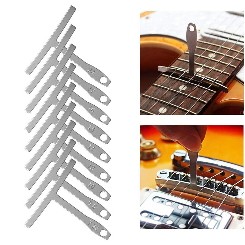 TIMESETL 17 Pcs Guitar Luthier Tools Including 4 Guitar Notched Radius Gauges, 9 Understring Radius Gauge Luthier Tools, 32 Blades Feeler Gauge, String Action Gauge Ruler and 2 Fingerboard Guards