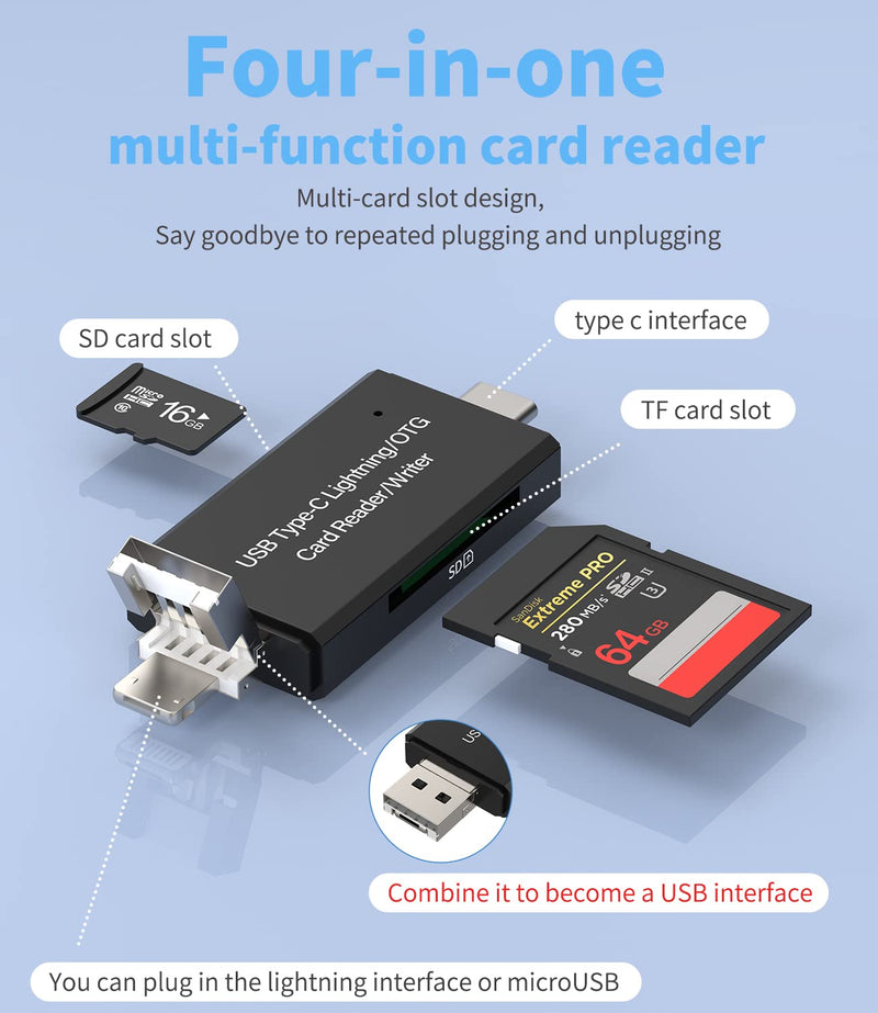 SD Card Reader OTG Micro USB C Camera Memory Adapter Compatible With Apple Samsung Galaxy Android Iphone13 12 11 Pro Max Mini Ipad 2.0 for SD And TF Card Type-C Lightning USB 3 In 1 PC Computer Laptop