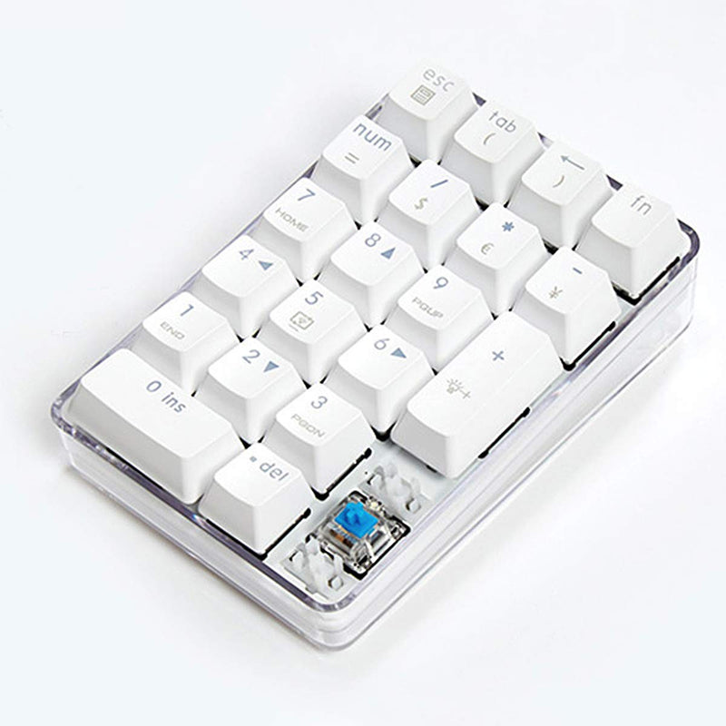 Mechanical Numeric Keypad GATERON Blue Switch Wired Gaming Keypad Crystal Case White Backlit 21 Keys Mini Numpad Portable Keypad Extended Layout White Magicforce by Qisan 21 keys GATERON Blue Switch