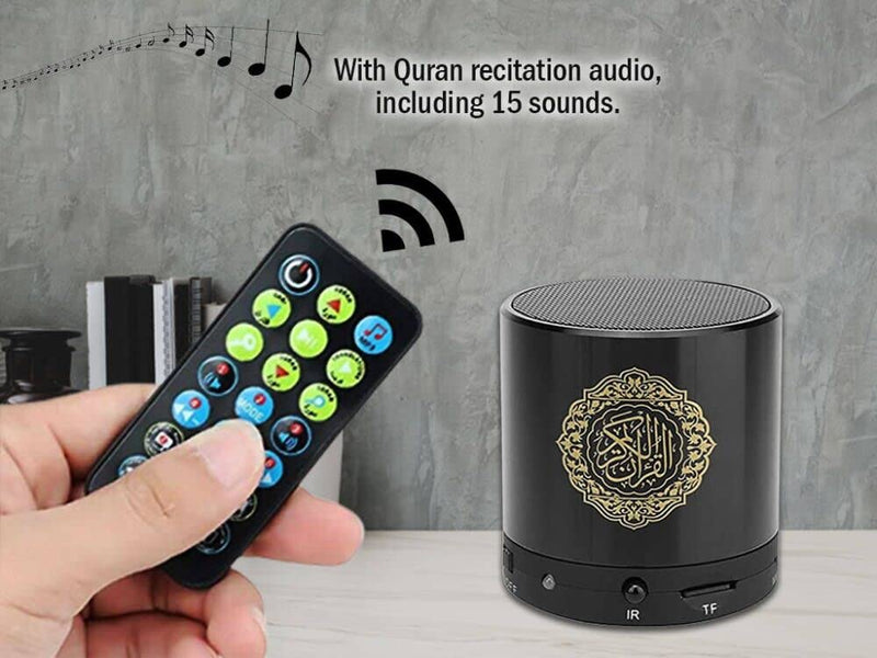 Portable Quran Speaker with Remote Control - MP3 Player, 18 Reciters & 15 Translations (Black)