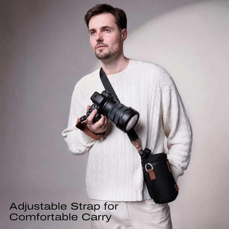 Premium Camera Lens Case with Quick Release Strap, Water Resistant Protective Lens Pouch for DSLR Camera, 2 Size L and M, Compatible for Canon, Nikon, Sony, Pentax, Olympus