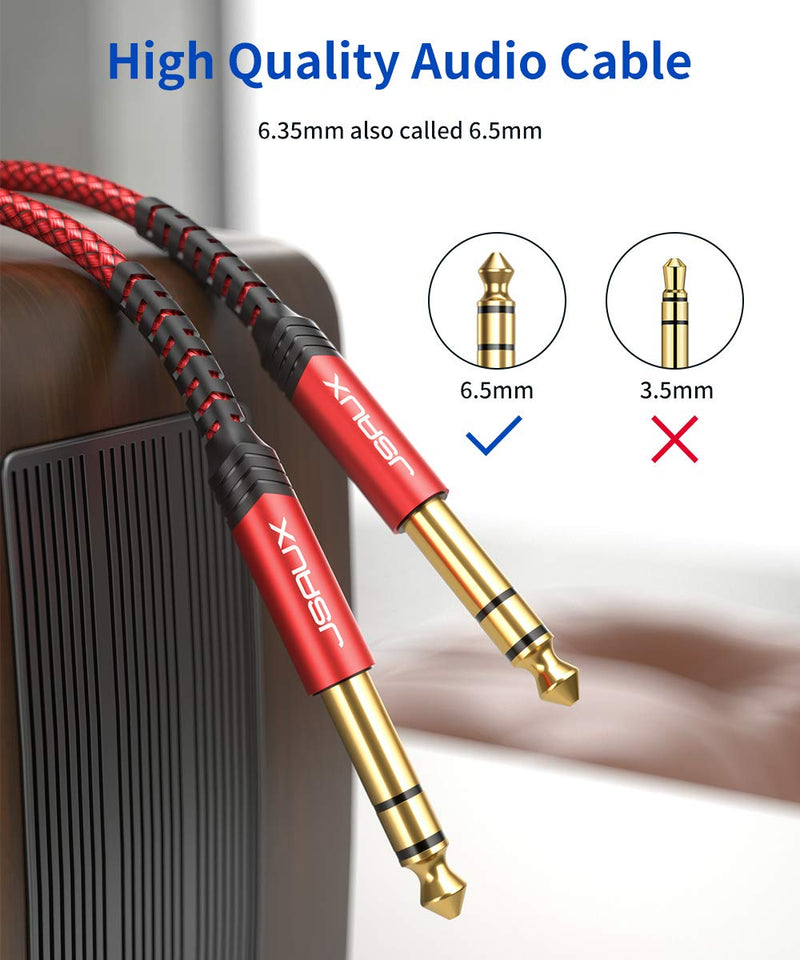 JSAUX 1/4 Inch Guitar Instrument Cable 20FT, 6.35mm (1/4) TRS to 6.35mm (1/4) TRS Stereo Audio Cable Male to Male Straight-to-Straight for Electric Guitar, bass Guitar, Electric Mandolin-Red Red-Straight
