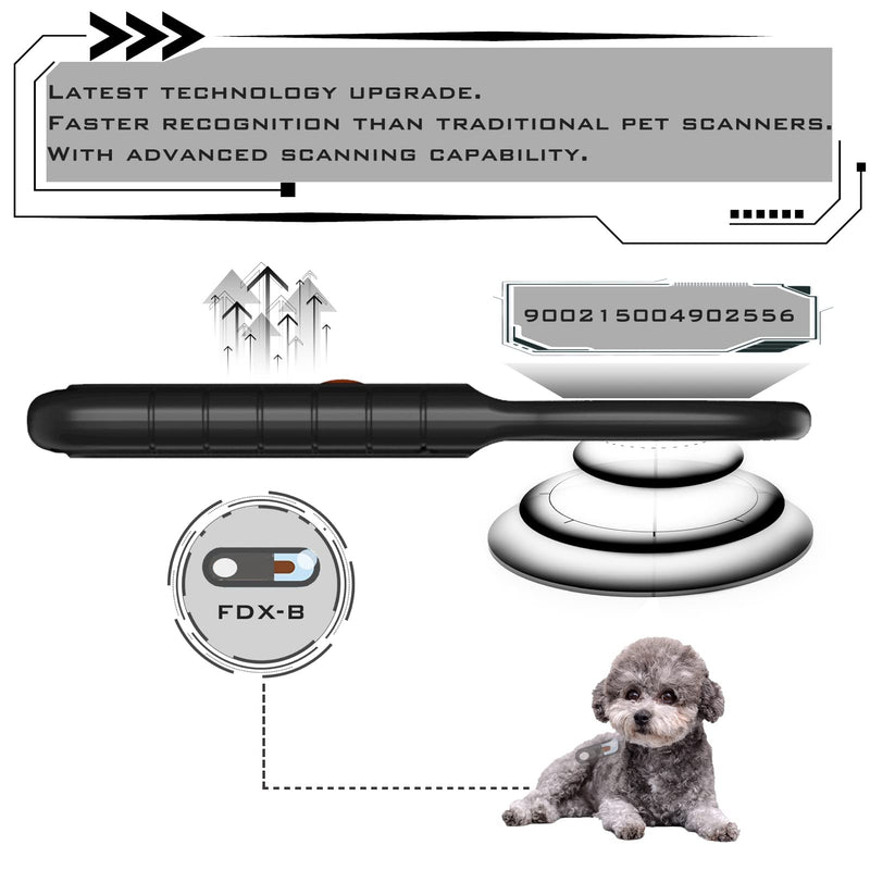 Smoostart Microchip Scanner, ISO11784/85/FDX-B/EMID 128 Records Data Storage Upload to PC Microchip Scanner Reader for Dog/Pet/Cat/Pig/Animal New Black