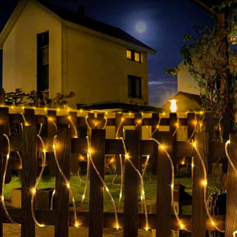 Solar Rope Light 33FT 100L IP65 Weatherproof Outdoor LED Copper Fairy String Tube Lights for Party Garden Porch Yard Home Wedding Vacation Daily Holiday Tree Decoration Lighting (Warm White) Warm White