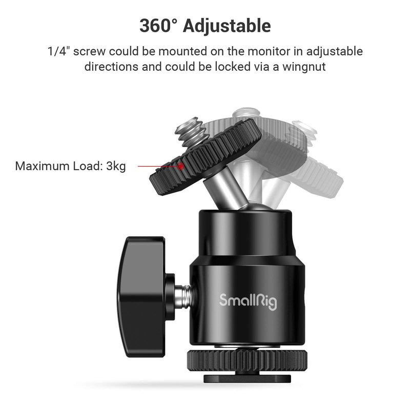 SmallRig 1/4" Camera Hot Shoe Mount, Ballhead Tripod with Additional 1/4" Screw, 2pcs Pack - 2059 2 Pack