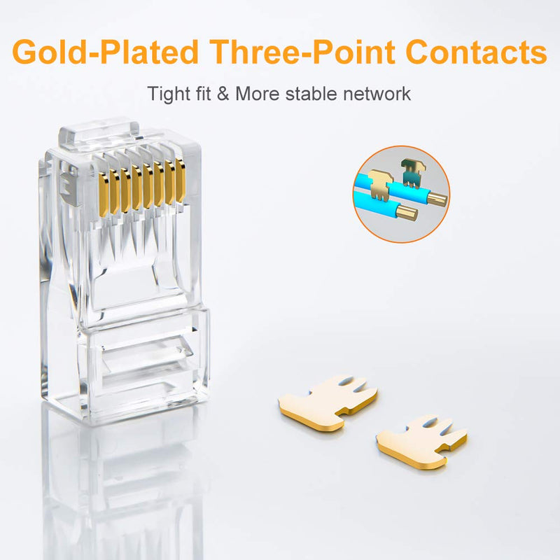 Cat6 RJ45 Ends, CableCreation 100-PACK Cat6 Connector, Cat6 / Cat5e RJ45 Connector, Ethernet Cable Crimp Connectors UTP Network Plug for Solid Wire and Standard Cable, Transparent 100PCS