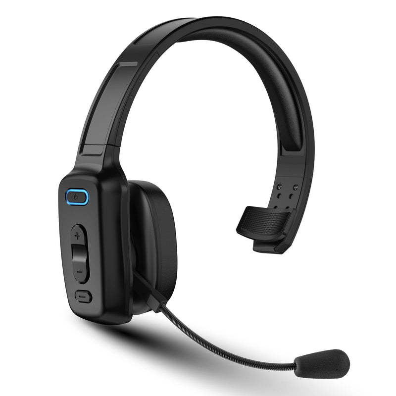 LEAYU Bluetooth Headset, 60hrs Noise Canceling V5.2 Over Head Headphones, Single Ear Trucker Wireless Headset with Mic, Mute Button, Multipoint, for Phones PC Computer Truck Driver Office Work - Black Carbon