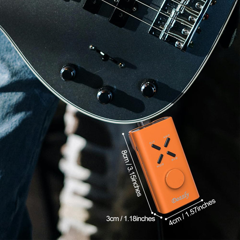 Guitar Headphone Amp Multi Effects Pocket Rechargeable Portable Mini Electric Guitar Headphone Amp Modulation Delay Reverb (Orange) Orange