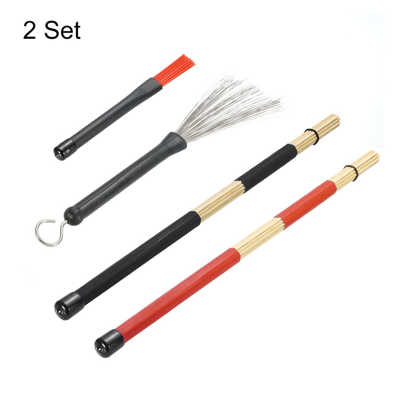 MECCANIXITY Drum Stick Brush Set 1 Pair Retractable Metal Drum Wire Brushes 1 Pair Nylon Drum Brushes 2 Pair Rods Drum Brushes for Jazz Acoustic