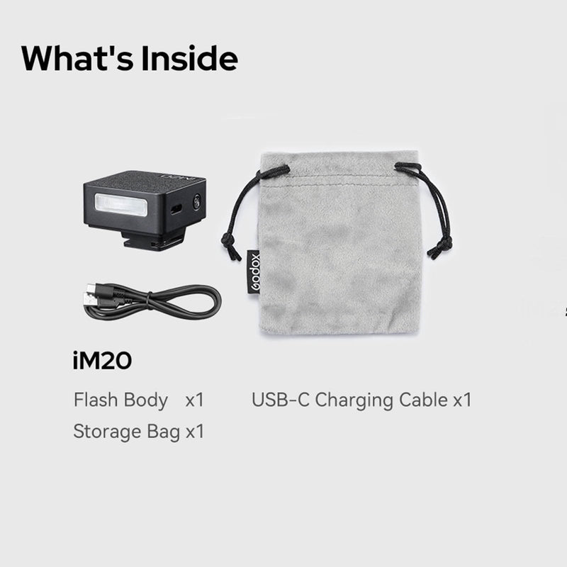 [AUSTRALIA] - GODOX iM20 Mini Flash for Camera w/Built-in Battery, Conpact & Portable GN10/470 mAh USB-C Charging & Universal Hot Shoe Compatible with Sony zve10,zv1,a7iii/Ricoh gr3,gr3x/Fujifilm f1, NOT for ZV-1F Black 