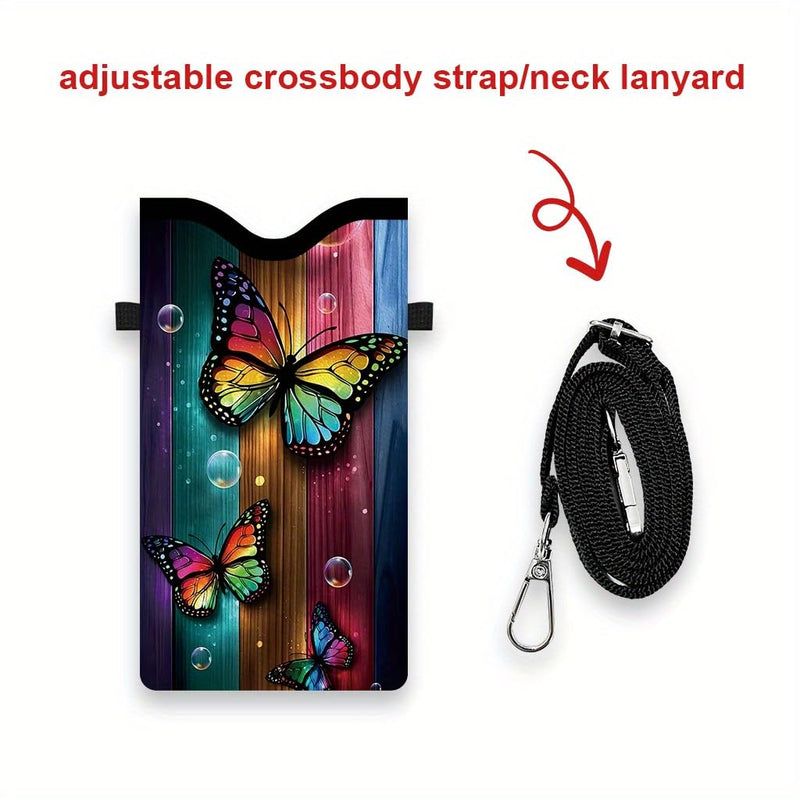 2D Flat Butterfly Geometric Pattern Crossbody Pouch, Adjustable Strap Multicolor Unisex Wallet Bag with Card Slot and Key Holder, Lightweight Multifunctional Sling Purse for Daily Use,Polyester Print