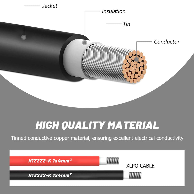 Solar Cable 4 mm² / Extension 5 m - UV-Resistant, TUV, VDE Certified, with Solar Plugs, for Photovoltaic Systems (Red/Black) (4 mm²5 M) 4 mm²/5m