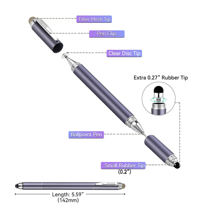 Universal Stylus Pens, Honiha High Precise Disc Stylus Pens for Touch Screens 4 in 1 Touch Screen Pen Capacitive Stylus Compatible with iPad, iPhone, Samsung, Android, Microsoft Tablets- Space Black