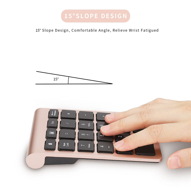 Bluetooth Number Pad, 22 Keys Number Keypad with Shortcut Key, 10Keys Portable Financial Accounting Wireless Number Pad, Bluetooth 5.0 Numeric Keyboard for Laptop, PC, Desktop, Pad(Rose Gold)