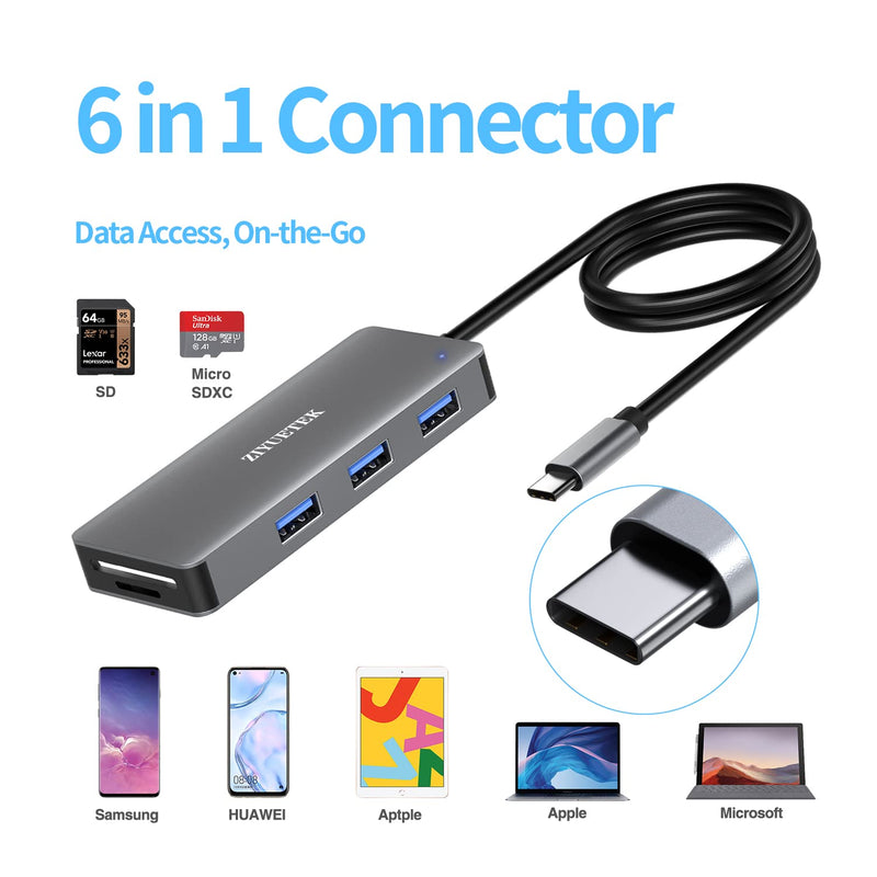 USB C Hub, USB hub 3.0 and SD Card Reader 3in1 Multi-Function hub Designed for MacBook pro Surface pro XPS Chrome and Laptop or PC, Support SD, TF, Micro sd Card