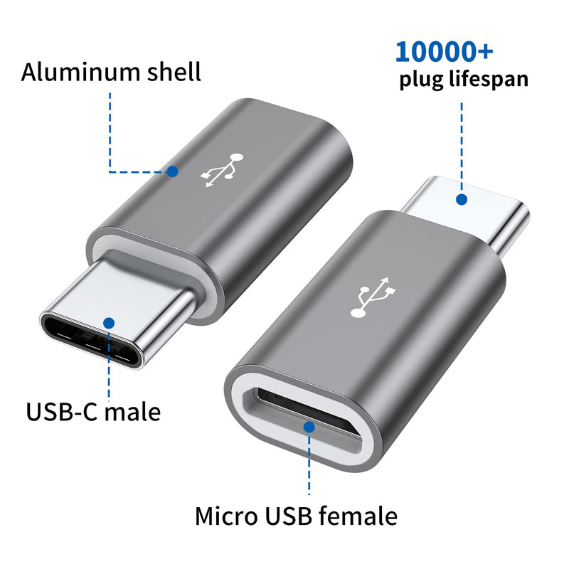 QianLink Micro USB to USB C Adapter,8-Pack Aluminum USB Type C Adapter Convert Connector Compatible with Samsung Galaxy S10 S9 S8 Plus Note 9 8, LG V40 V35 V30 V20 G7 G6,Pixel 2 XL,Moto Z2 Z3(Gray) Grey