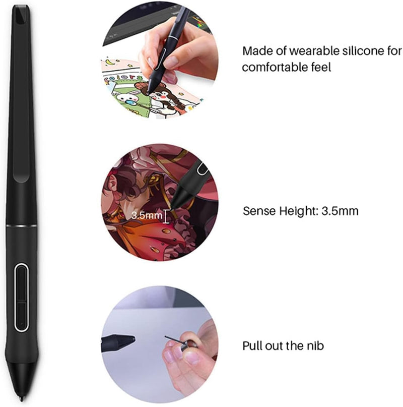 Stylus Digital Pen with 10 Nibs for Huion Kamvas 13, 22 Plus and 24 Drawing Monitors - Battery-Free, 8192 Pressure Sensitivity