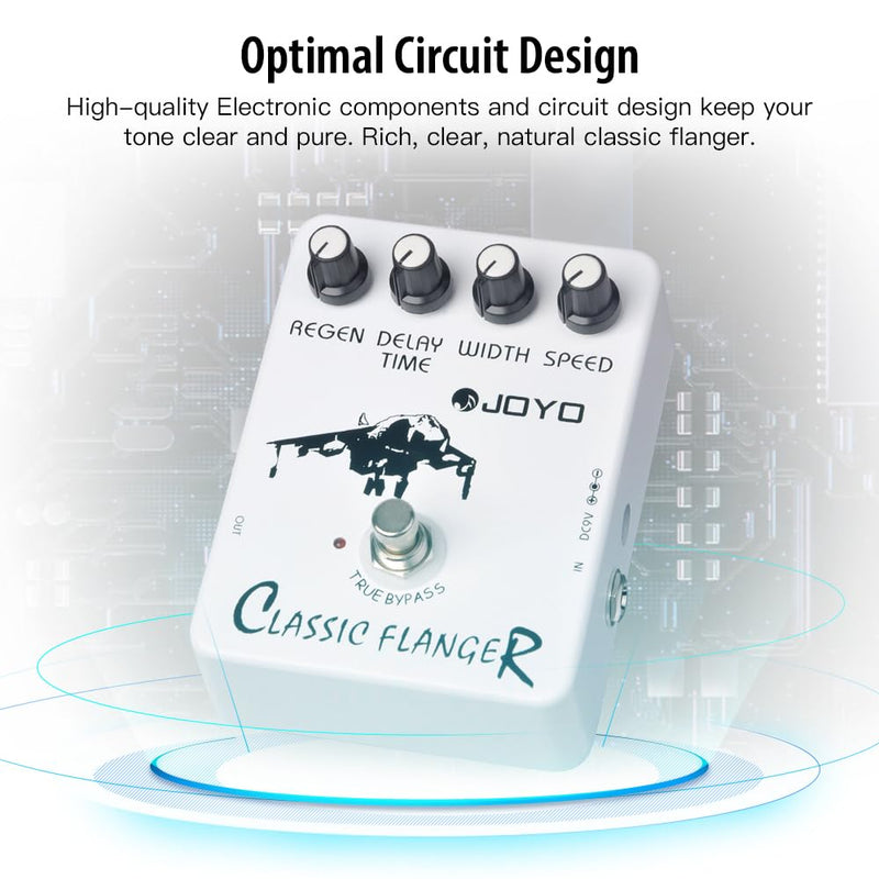 JOYO Flanger Effect Pedal Achieve Metallic Flanger Sounds & Rapid Tremulous Vibrato for Electric Guitar Effect - True Bypass (JF-07) White