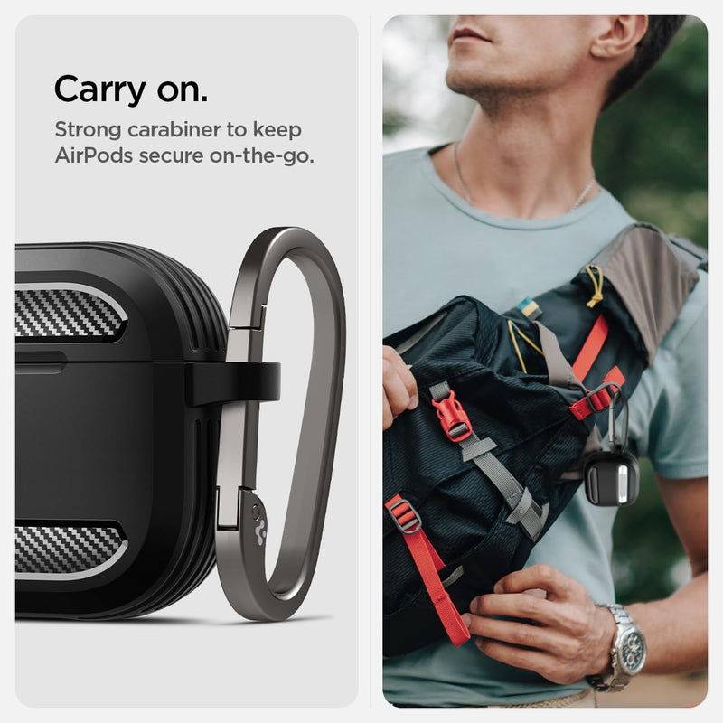 Spigen Rugged Armor Pro Designed for Apple Watch Case with Band 45mm/44mm and AirPods 4 Case Bundle - Black