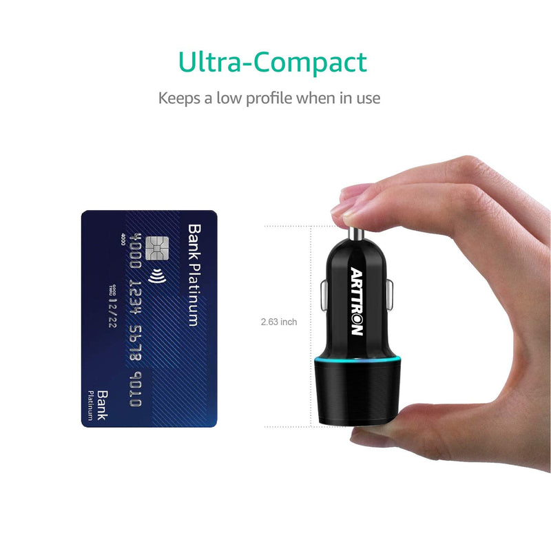 [AUSTRALIA] - 12V-24V Car Cigarette Lighter USB Charger,Arttron Dual Port 24W 4.8A Car Fast Charger Adapter(Premium Alloy Head) with 1X3Ft Type C 2 in 1 Fast Charging&Data-transfer Cable,for Samsung,iphone,Android. Black/grey 