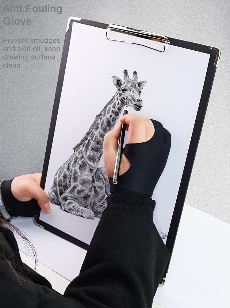 WSWBD Drawing Glove, Digital Art Glove for Graphic Tablet, Artist Gloves with Two Fingers for iPad, Paper Sketching, Smudge Guard, Palm Rejection, Suitable for Left and Right Hand (2 PCS), XS