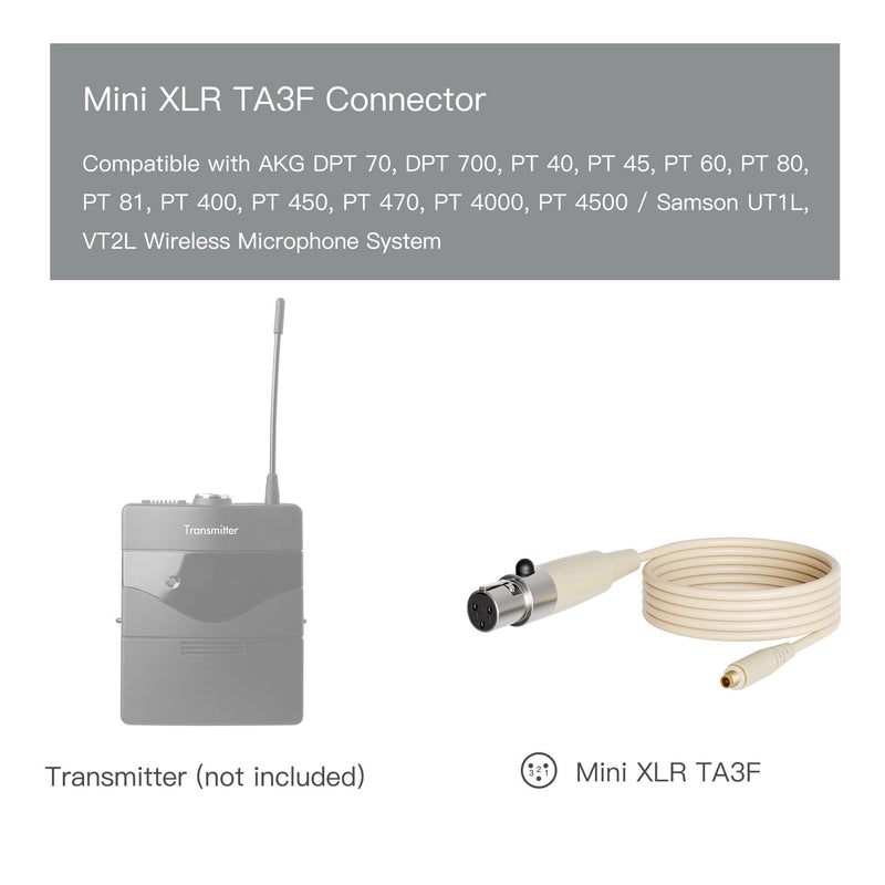 J K Pro Headset Headworn Microphone MIC-J 071S Compatible with AKG Samson Wireless Transmitter - Mini XLR 3Pin Connector