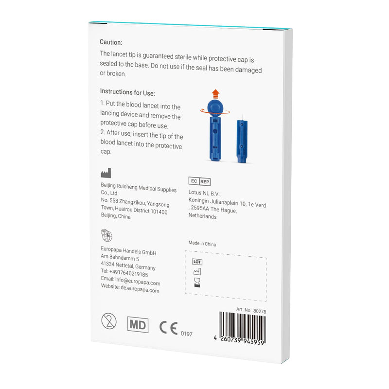 EUROPAPA® EUROPAPA BG Series Sterile Disposable Lancets for Blood Collection Blood Sugar Measurement Capillary Diabetic Pack of 50