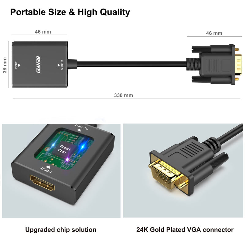 [AUSTRALIA] - BENFEI HDMI to VGA, 2 PACK HDMI to VGA Adapter (Female to Male) with 3.5mm Audio Jack Compatible for TV Stick, Computer, Desktop, Laptop, PC, Monitor, Projector, Raspberry Pi, Roku, Xbox, More 