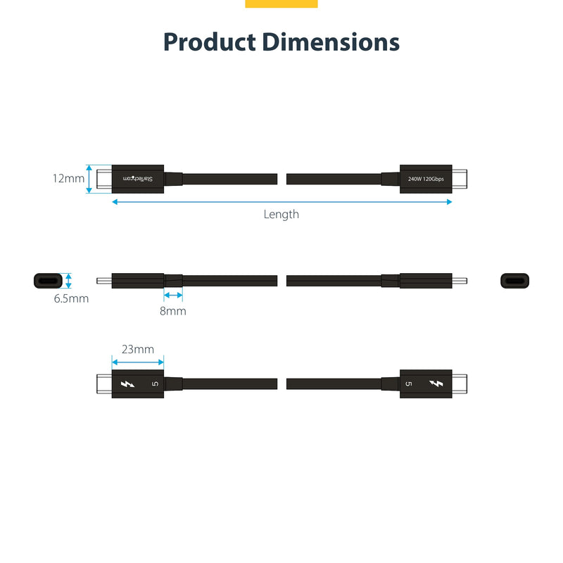 StarTech 3ft/1m Thunderbolt 5 Cable USB-C 80Gbps 240W PD 8K 60Hz | USB-C to USB-C, 120Gbps Boost, Thunderbolt Certified, Compatible with Thunderbolt 4, DP 2.1 Alt Mode