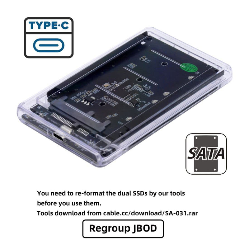 ChenYang MSATA SSD 2 in 1 Combo JBOD Adapter with 2.5" USB C Hard Drive Enclosure 2 MSATA to SATA with White Enclosure