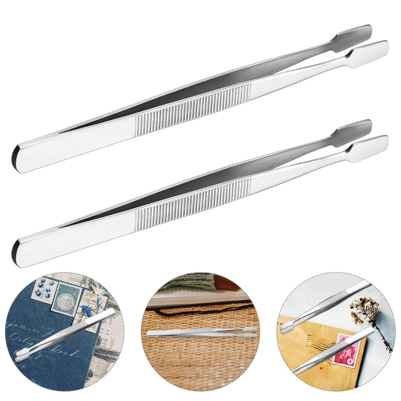 iplusmile Stamp Tweezers Set: 2 Pieces Stainless Steel Flat Wide Tweezers for Stamps, Photo Development, Craft Production