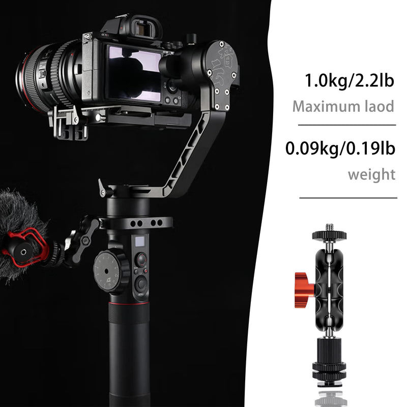 Mini Magic Arm Multi-Function Double Ball Head with Cold Shoe Mount and 1/4’’-20 Screw for Monitor, LED Light, Microphone, Max Load up to 2kg/4.4lb - 2 Pieces
