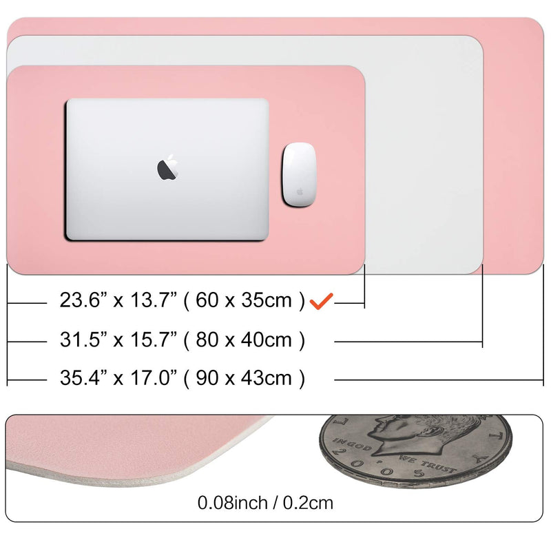 Dual Sided Leather Desk Pad (23.6 x 13.7"), Office Waterproof Desk Mat, PU Mouse Pad, Desk Protector Cover, Desk Writing Mat for Office/Home/Work/Cubicle (Pink/Silver) A-pink/Silver 23.6“ x 13.7"