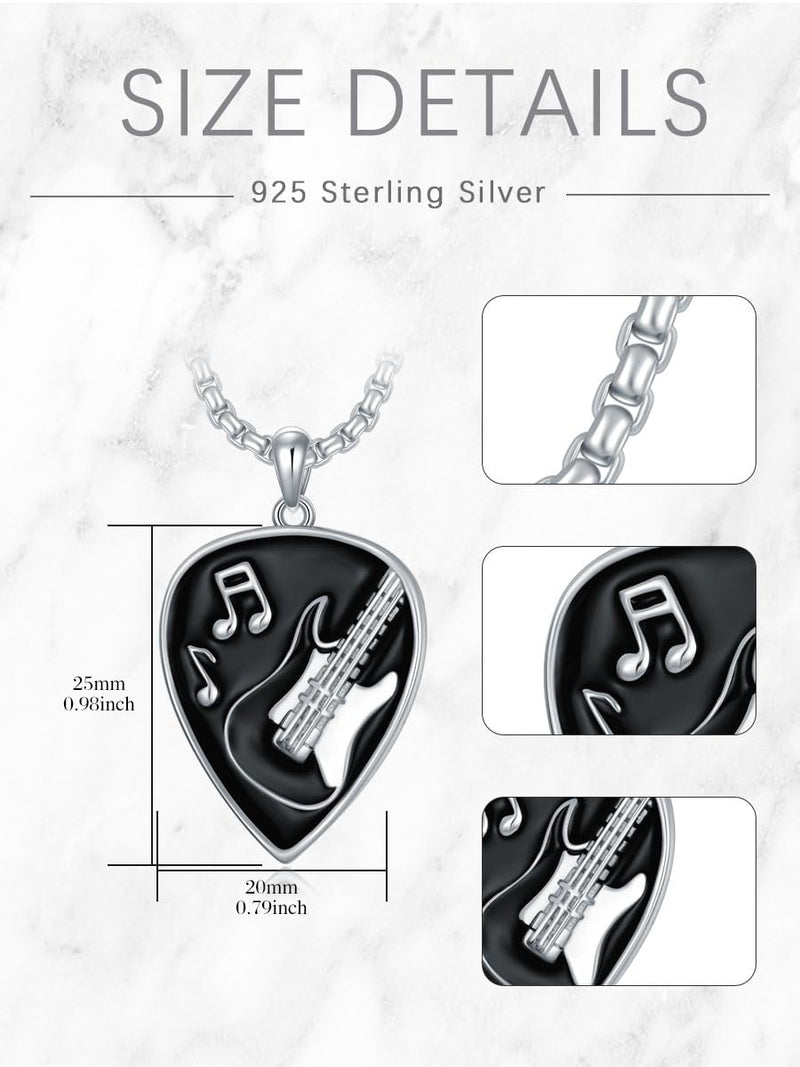 KXJ Music Gifts for Men Women S925 Sterling Silver Guitar Necklace for Men Women Trendy Black/Blue Guitar Music Pendant Gifts for Guitar Players Guitar Lover Musical Jewelry for Guitar Teacher Student Graduation Birthday Anniversary Valentines Day