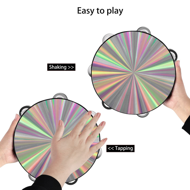 [AUSTRALIA] - EASTROCK Radiant Tambourine Hand Held Drum 8 Inch Double Row Jingles Reflective Tambourine Musical Instrument for Kids Adults Church KTV Party?2Packs) 8 inch-D 