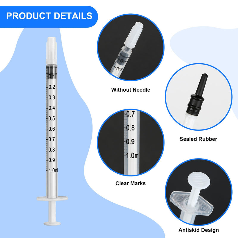 Pack of 100 1 ml Colostrum Syringe with Caps without Needle Colostrum Syringe Plastic Syringes for Refilling and Measuring Liquids, 1 ml Syringe for Scientific Laboratories, Plant Watering 100 Stück