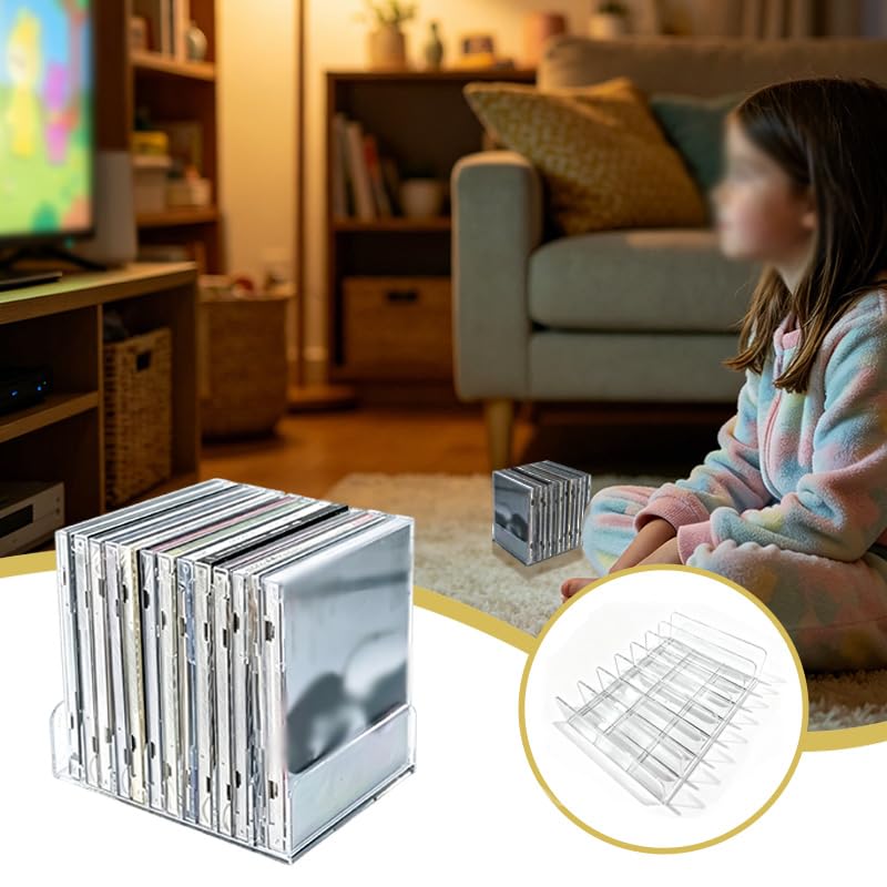 2 Pcs Clear Acrylic CD Holder, DVD/CD Display Rack & Storage Box Holds up to 14 Standard DVD Cases for Media Shelf Storage and Organization