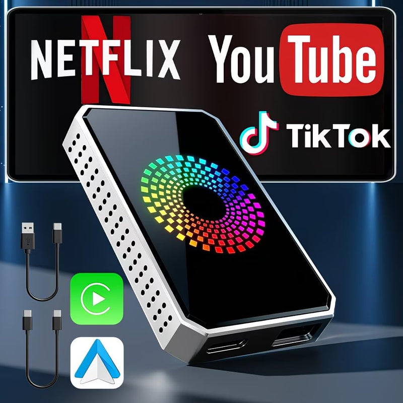 3-in-1 Wireless CarPlay & Android Auto Adapter Magic Video Box Stream for Netflix YouTube TikTok with USB Drive Plug Play for Wired CarPlay Android Auto Cars
