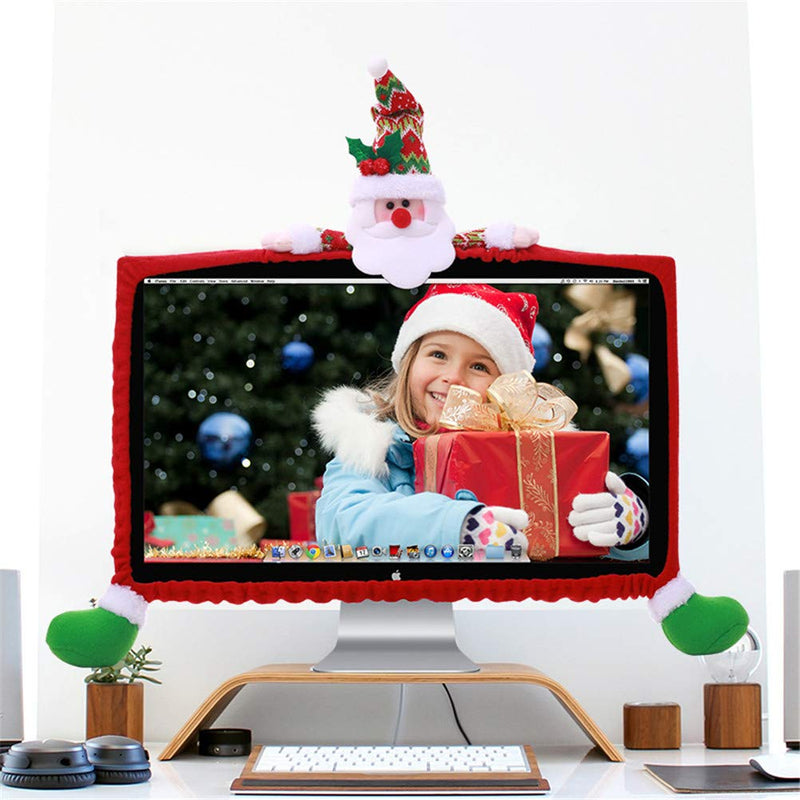 SUSHAFEN 1 Pack Christmas Computer Monitor Border Cover TV Monitor Cover Elastic Laptop Computer Cover for Xmas Home Office Computer Decoration-Santa Claus