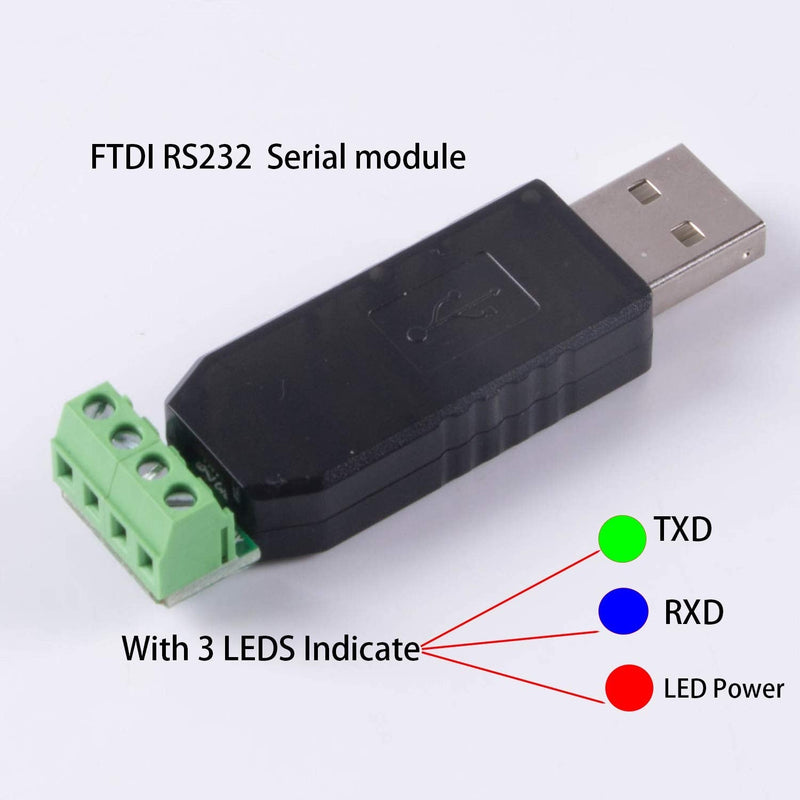 USB to RS232 Serial Adapter 4 Pin Terminal Block TXD RXD GND VCC Pinout with FTDI Chip Support Windows XP/Android/Window7/8/10/Mac OS/Vista