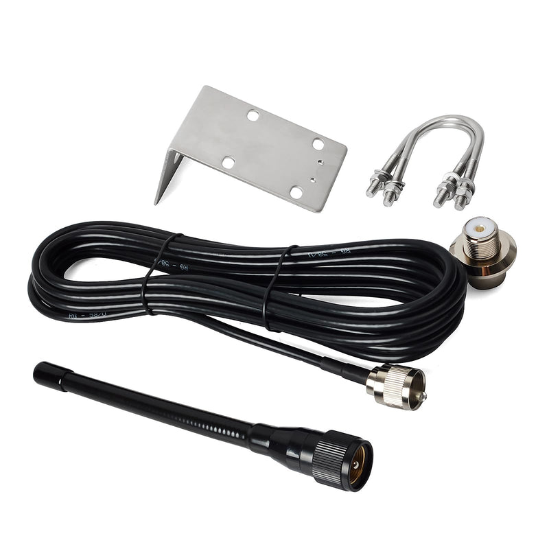 TWAYRDIO Marine VHF Antenna 6.5" Low Profile w/16.4ft Coax Cable for Boat | Stubby Marine Radio Antenna, 156-163MHz, 16.4cm, PL259 Connector, w/5m RG58 Coaxial Cable, L-Shape Mounting Bracket, U-bolts