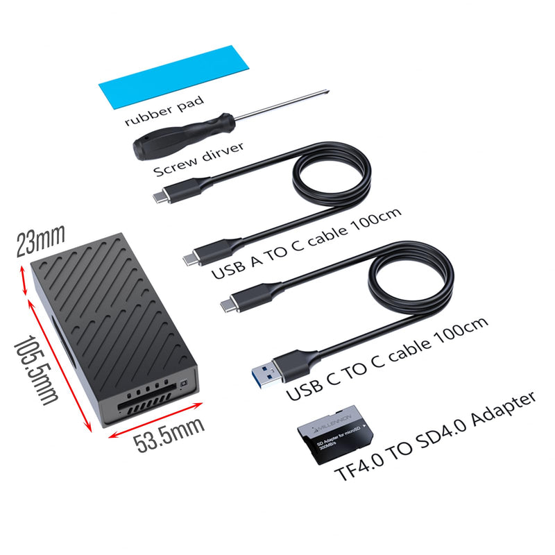 3-in-1 M.2 NVMe SSD & CFexpress B Type & SD Card-Reader and Enclosure,USB3.2 Type C 10Gbps,with Silent Fan Active Cooling,Compatible with M1/M2/M3/M4 Mac,Aluminum USB-C to PCIe NVMe Adapter (8130B) 8130B-10Gbps