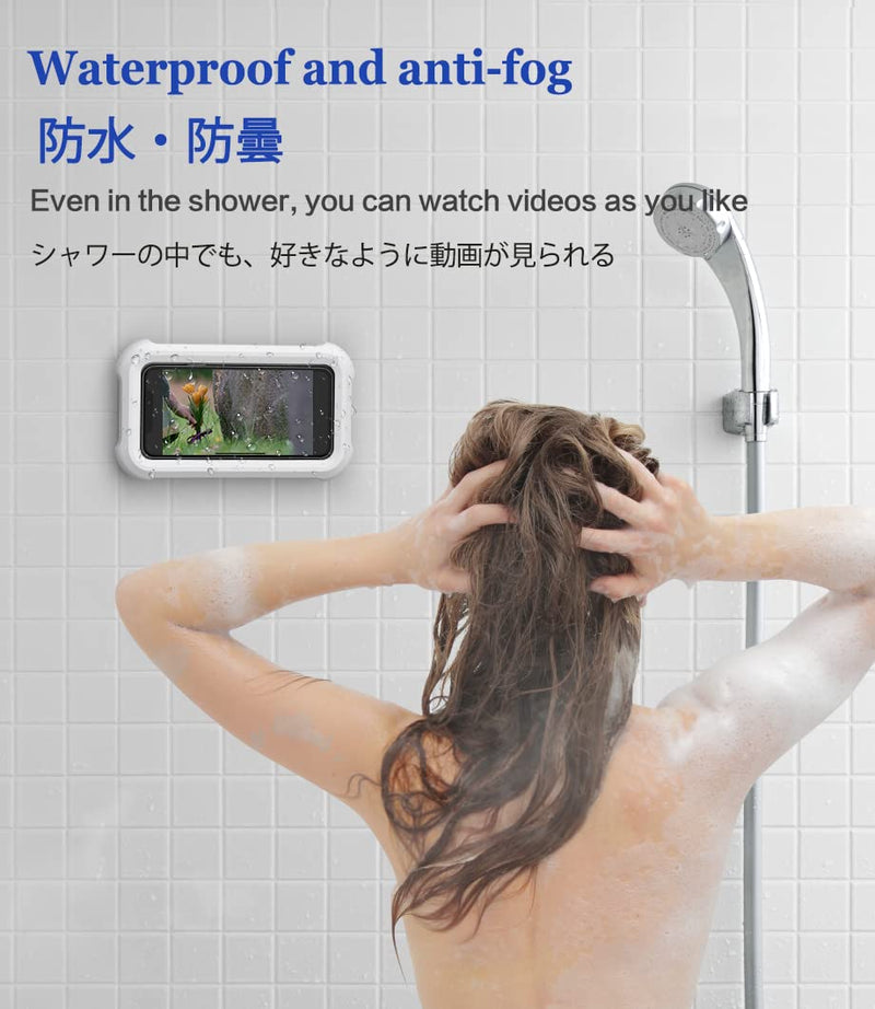 Waterproof Shower Phone Holder with 360° Rotation, Angle Adjustable, Wall Mounted Phone Holder for Bathroom Mirror Bathtub Kitchen, Up to 6.8 Inch (2022 Upgraded) White B35 Type