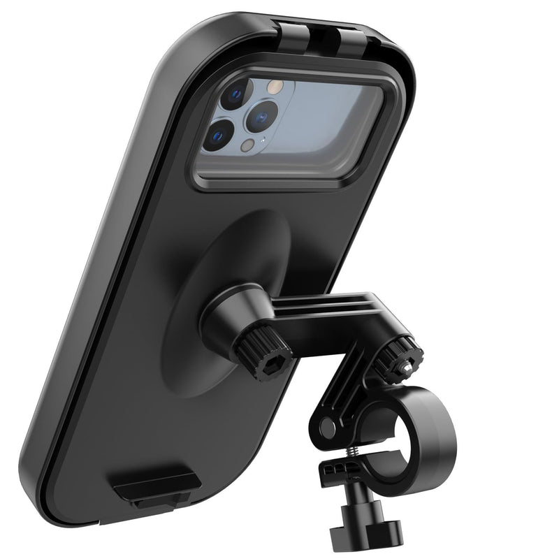 Bike Phone Holder Waterproof, Motorcycle Phone Mount, iPhone Bike Handlebar Mount, Double 360°Rotations, Compatibility with 18-35mm Handlebar and Suitable for 4.7-6.8 inch Smartphones