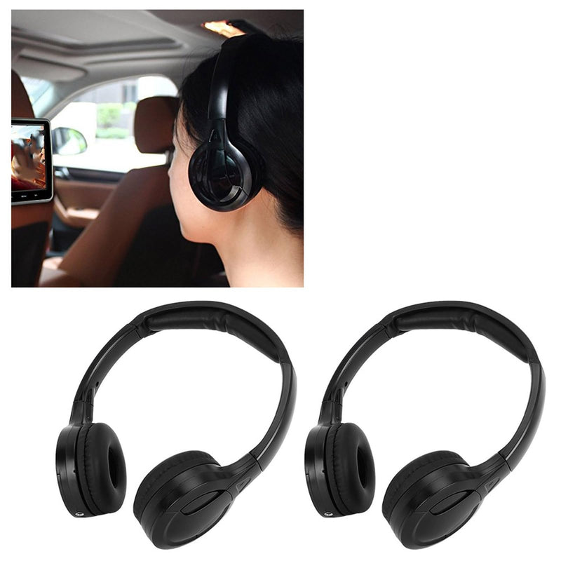 2 Channel Cordless Infrared Stereo Car Headrest Headphone Earphone, IR, Foldable Lightweight Design, Comfortable Fit, Auto Power Off, 2.8/3.8 MHz Channels