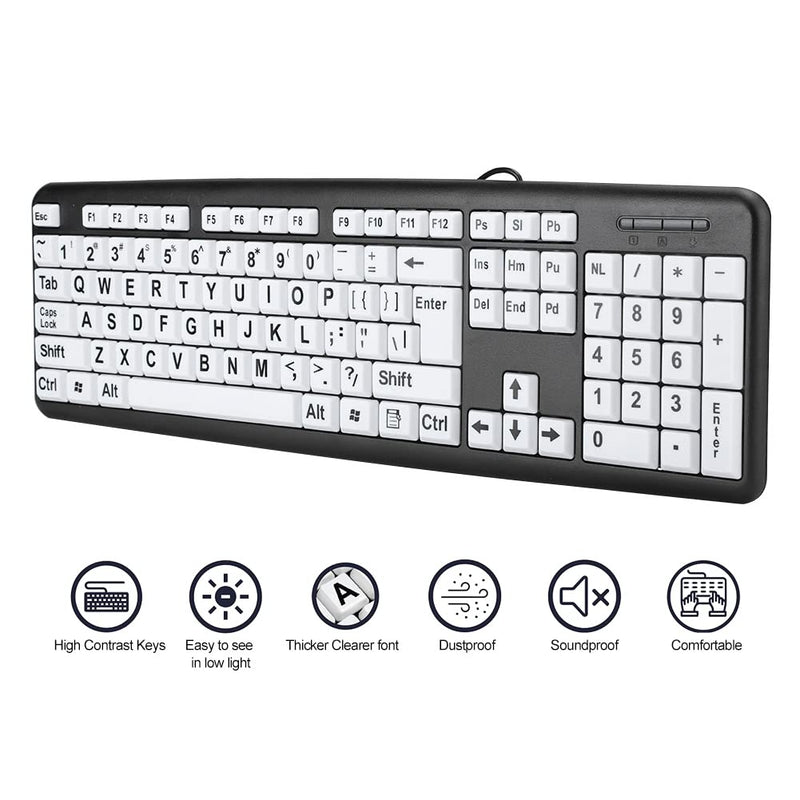 Zopsc-1 Wired USB Wired Keyboard USB Keyboard Low Vision Keyboard Black Computer Keyboard with White Large Print Keys(Black)